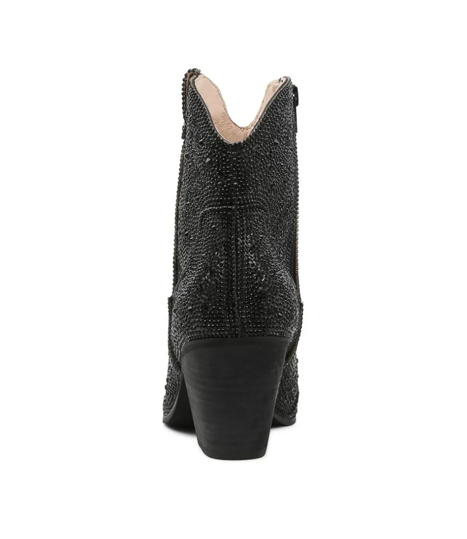 Wagon Black Jewel Fabric Ankle Boots Bh