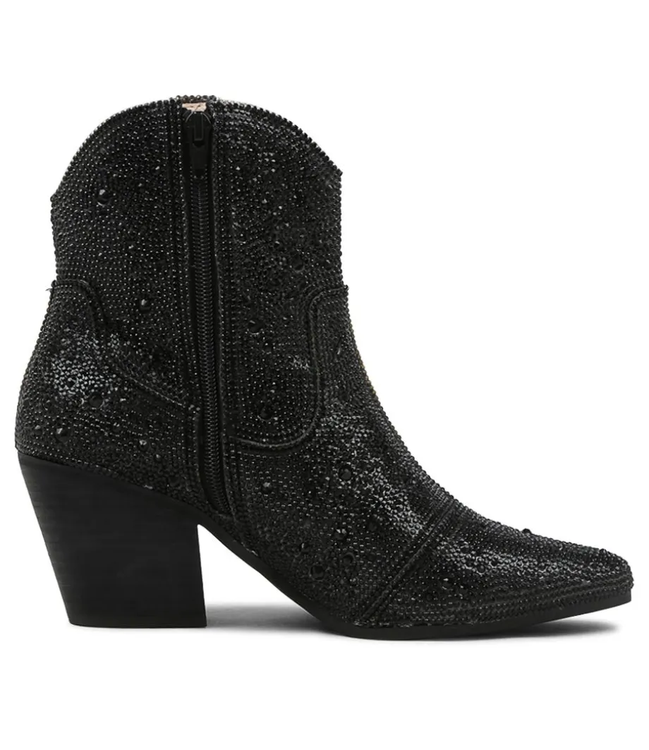 Wagon Black Jewel Fabric Ankle Boots Bh