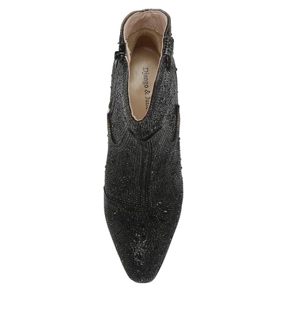Wagon Black Jewel Fabric Ankle Boots Bh