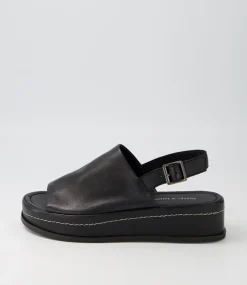Walsat Black Leather Sandals