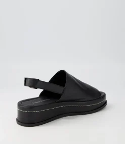 Walsat Black Leather Sandals