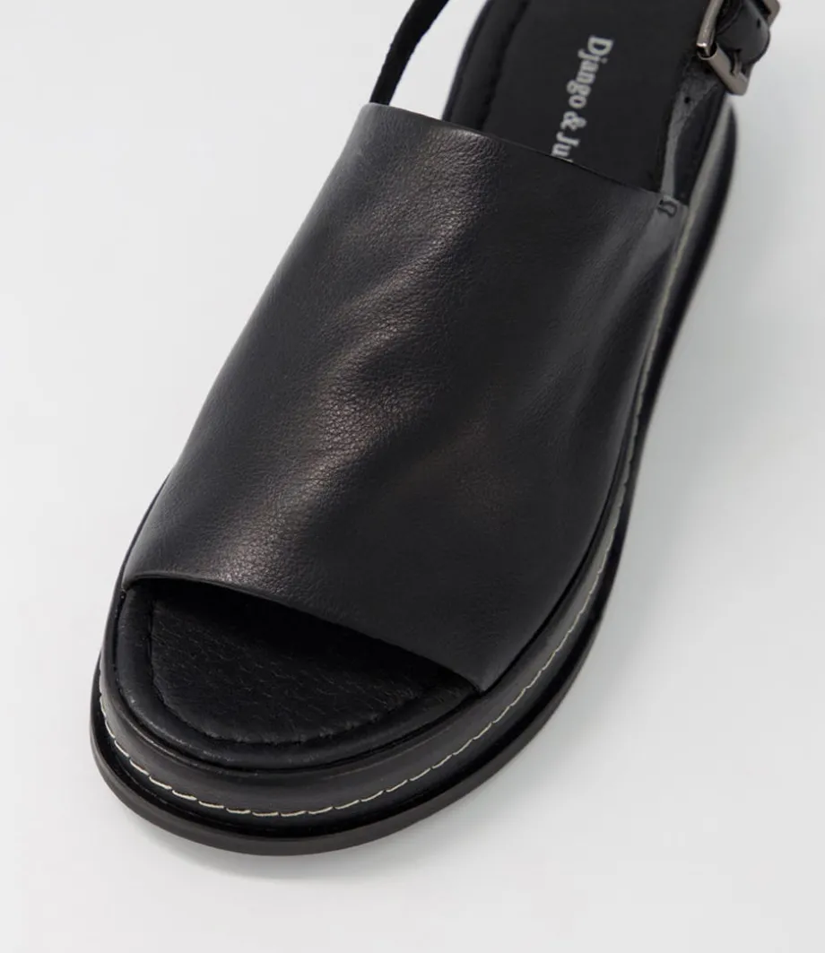 Walsat Black Leather Sandals
