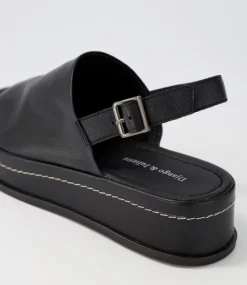 Walsat Black Leather Sandals