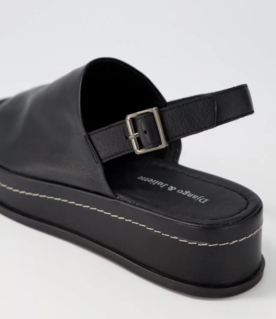 Walsat Black Leather Sandals