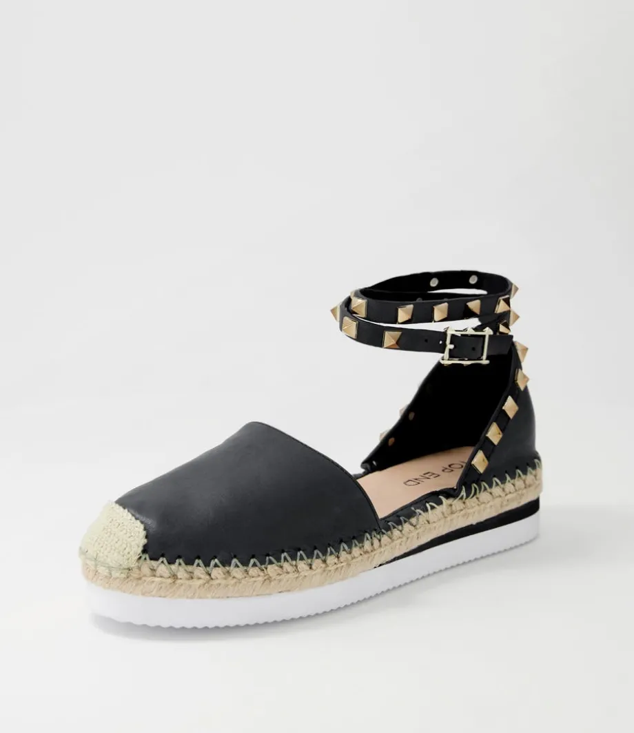 Wiela Black Leather Espadrilles