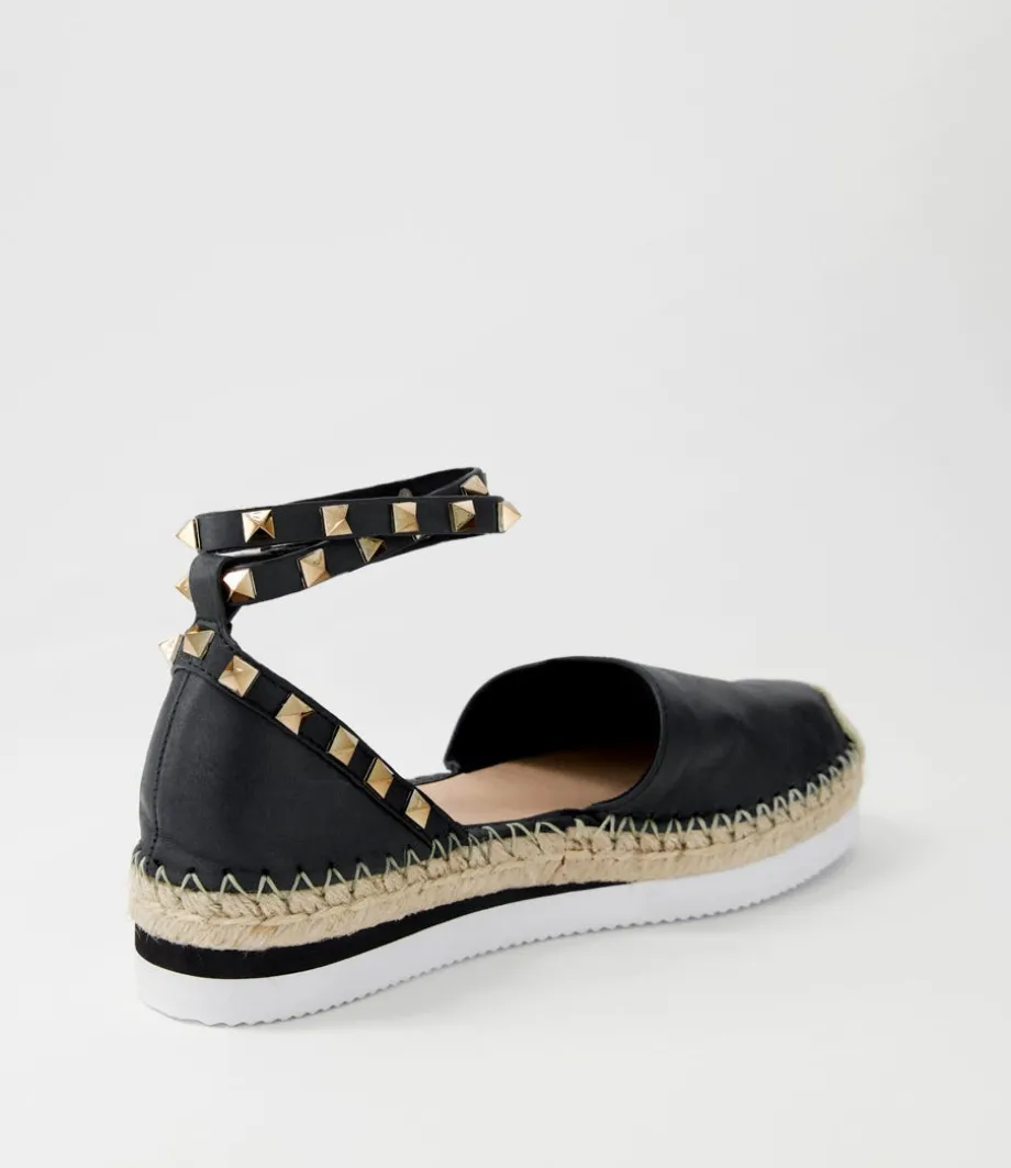 Wiela Black Leather Espadrilles