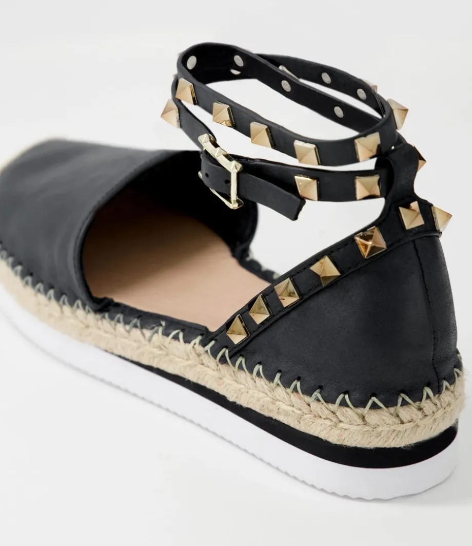Wiela Black Leather Espadrilles