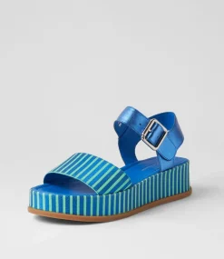 Wilburt Blue Emerald Stripe Leather Sandals