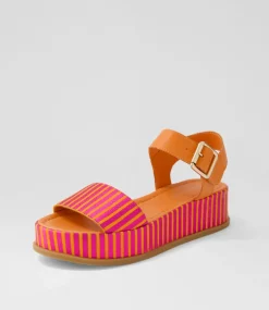 Wilburt Fuchsia Orange Stripe Leather Sandals