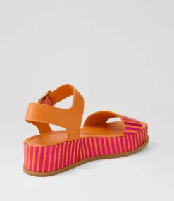 Wilburt Fuchsia Orange Stripe Leather Sandals