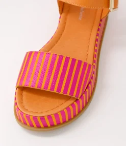 Wilburt Fuchsia Orange Stripe Leather Sandals