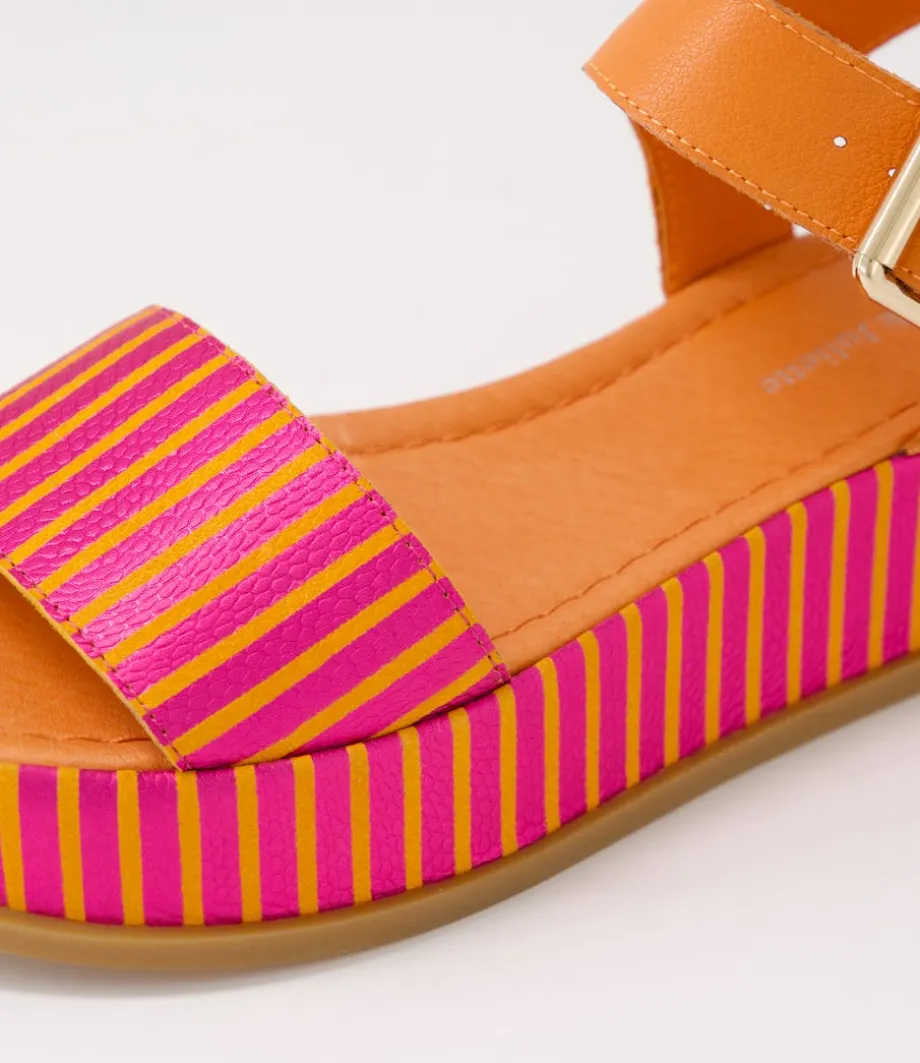 Wilburt Fuchsia Orange Stripe Leather Sandals