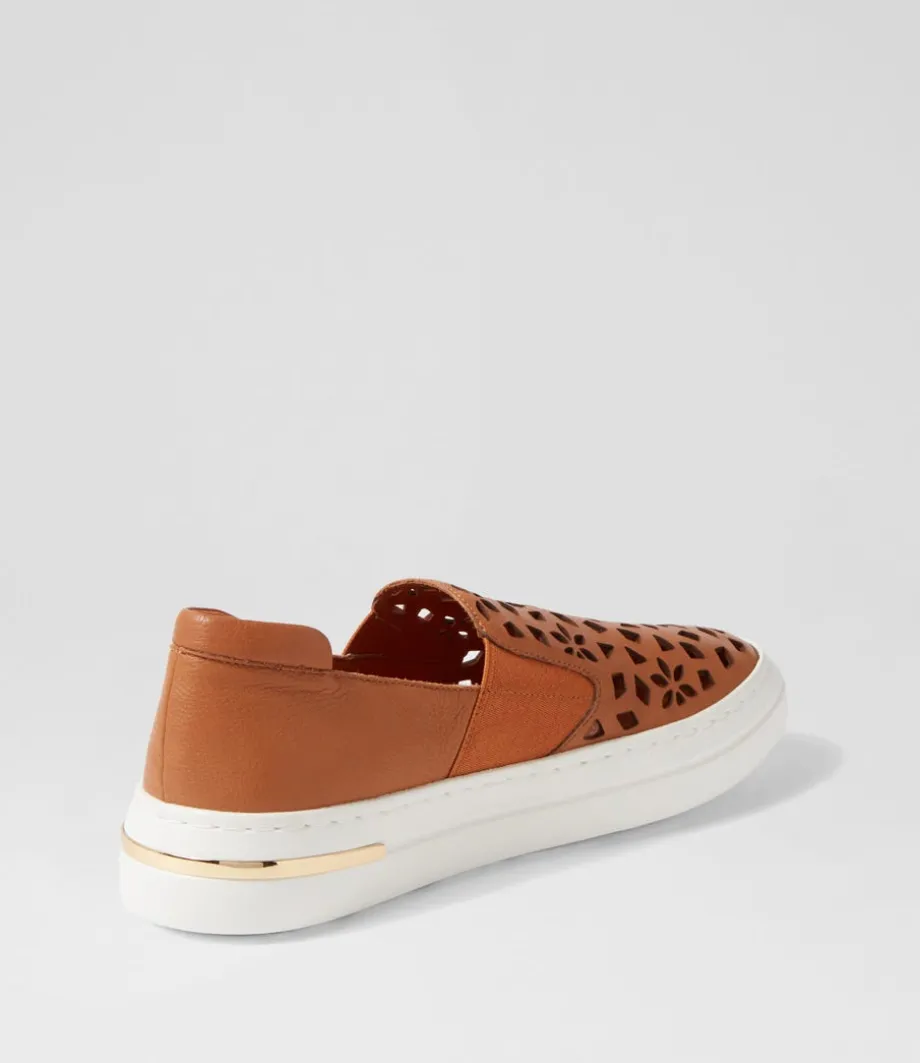 Willett Dark Tan White Leather Elastic Sneakers