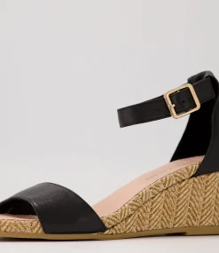 Woolysa Black Tan Leather Syn Raffia Sandals