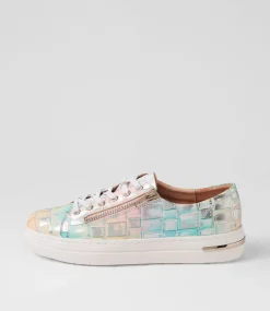 Wovi Pink Croc Print White Leather Sneakers