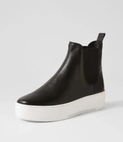 Wylder Black White Leather Elastic Chelsea Boots