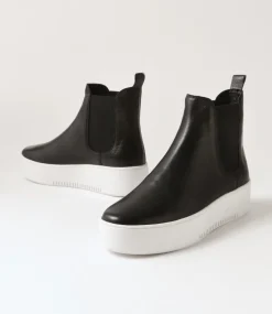 Wylder Black White Leather Elastic Chelsea Boots
