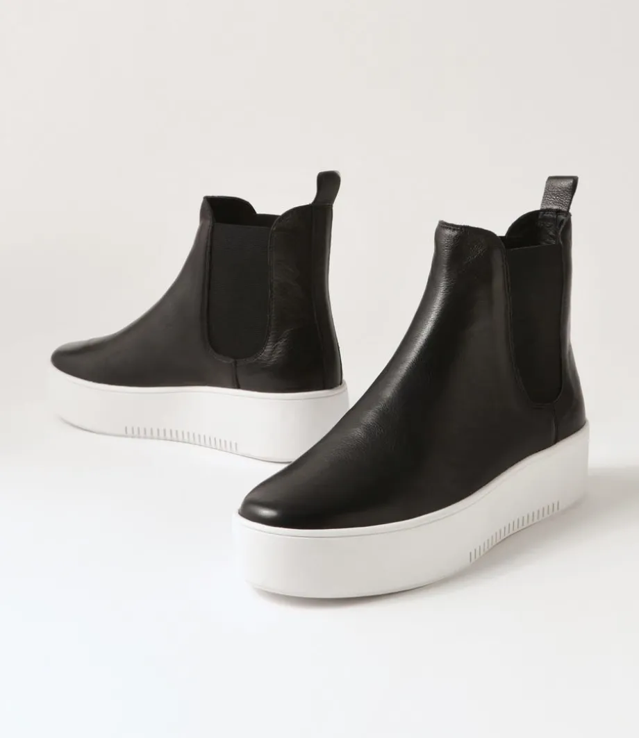 Wylder Black White Leather Elastic Chelsea Boots