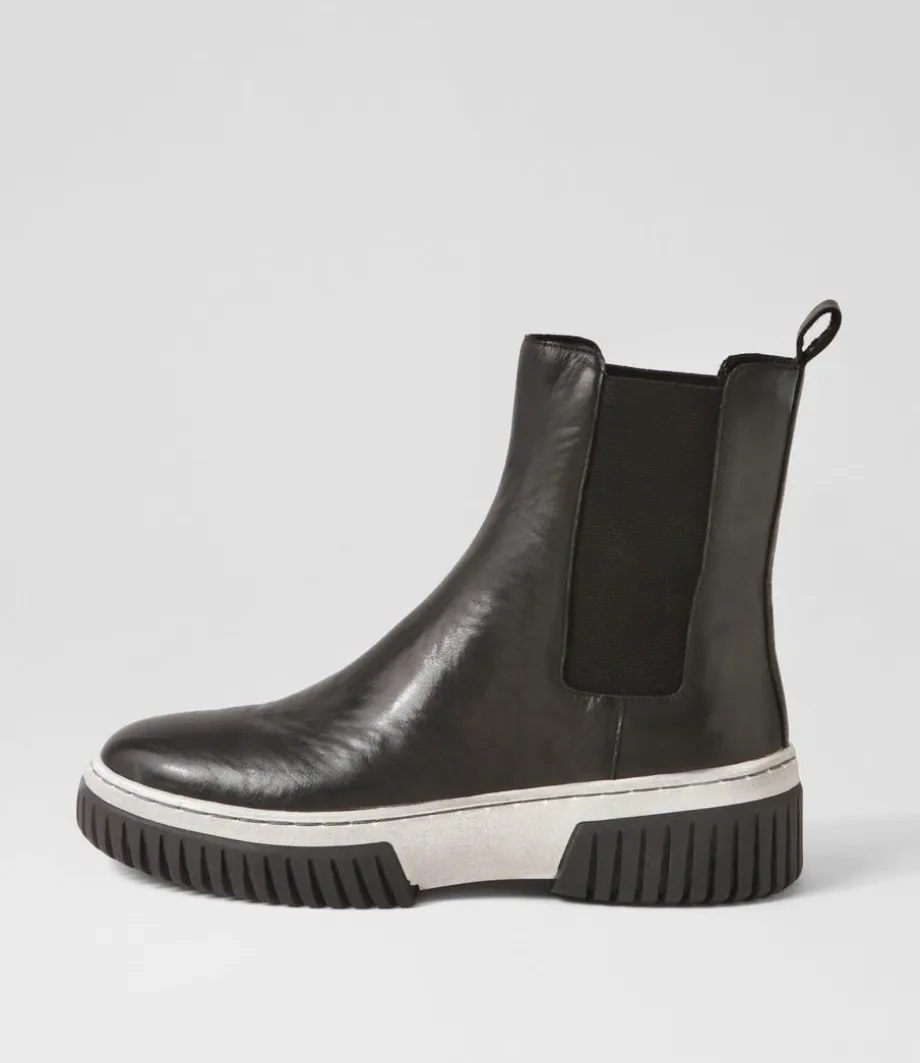 Yaella Black White Leather Chelsea Boots