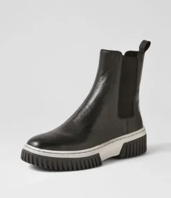 Yaella Black White Leather Chelsea Boots