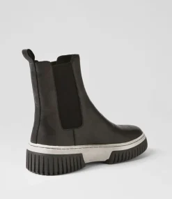 Yaella Black White Leather Chelsea Boots