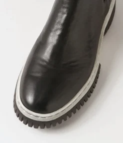 Yaella Black White Leather Chelsea Boots