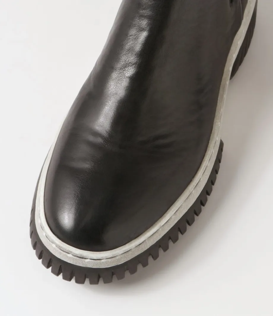 Yaella Black White Leather Chelsea Boots