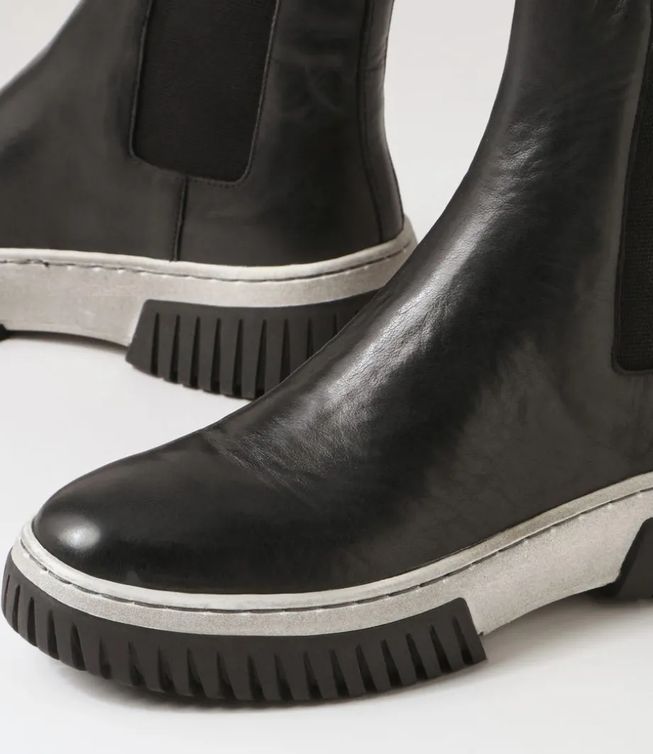 Yaella Black White Leather Chelsea Boots