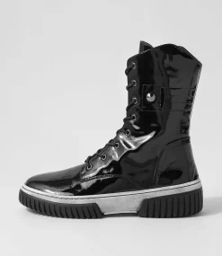 Yaintly Black White Patent Ankle Boots