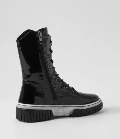 Yaintly Black White Patent Ankle Boots