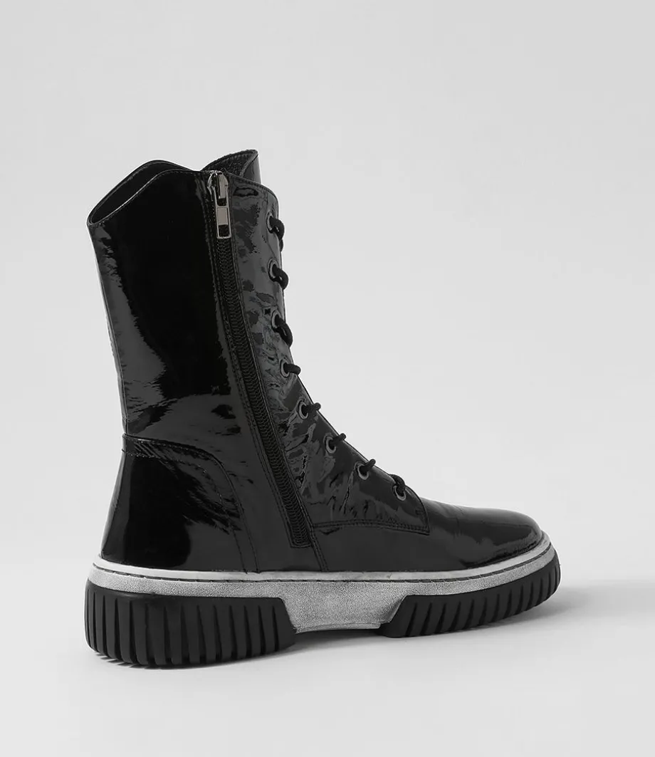 Yaintly Black White Patent Ankle Boots