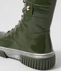 Yaintly Khaki White Patent Ankle Boots