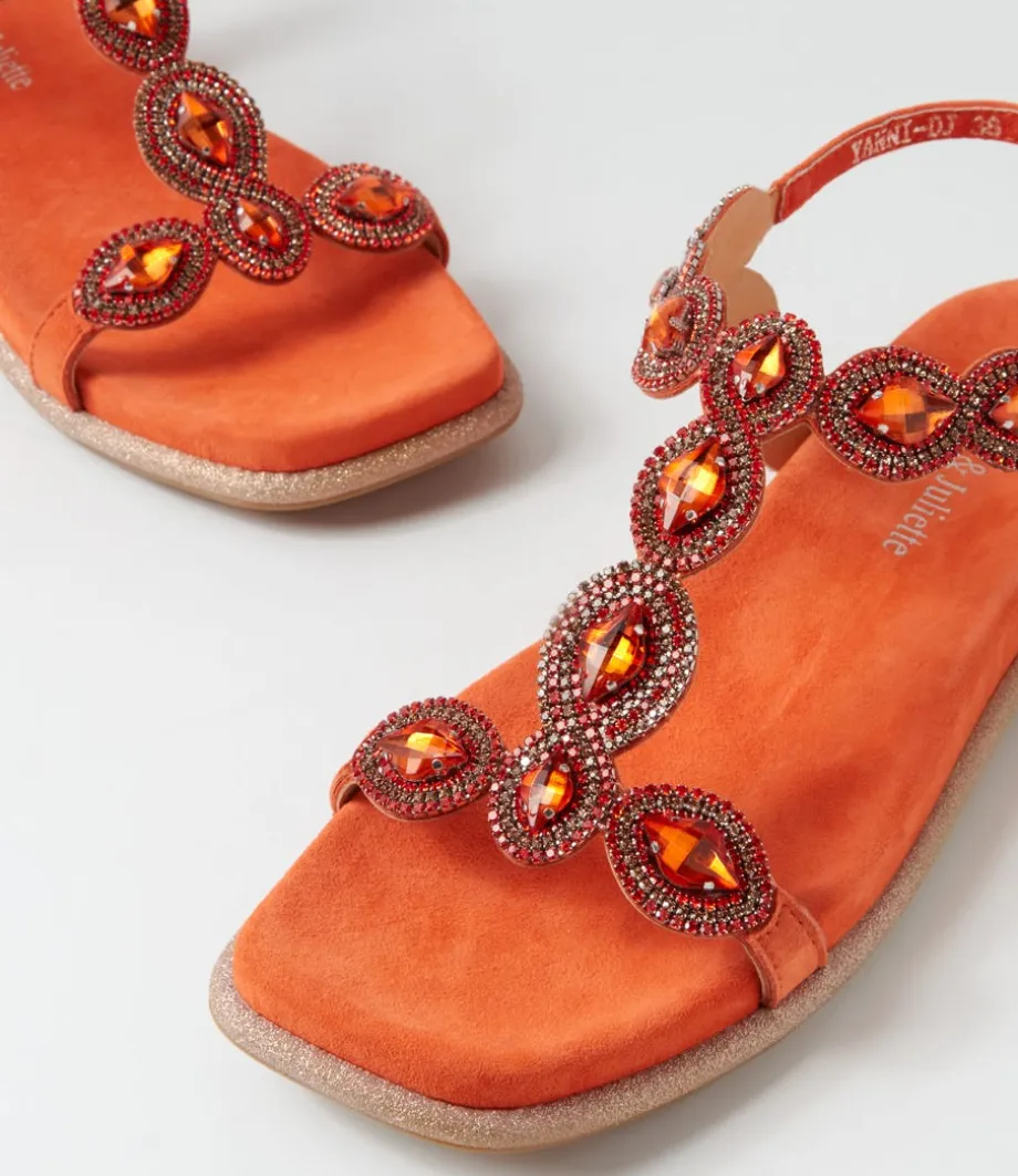 Yanni Orange Suede Jewels Sandals