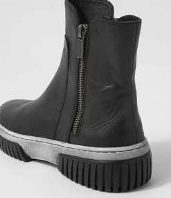Yeliza Black White Leather Ankle Boots