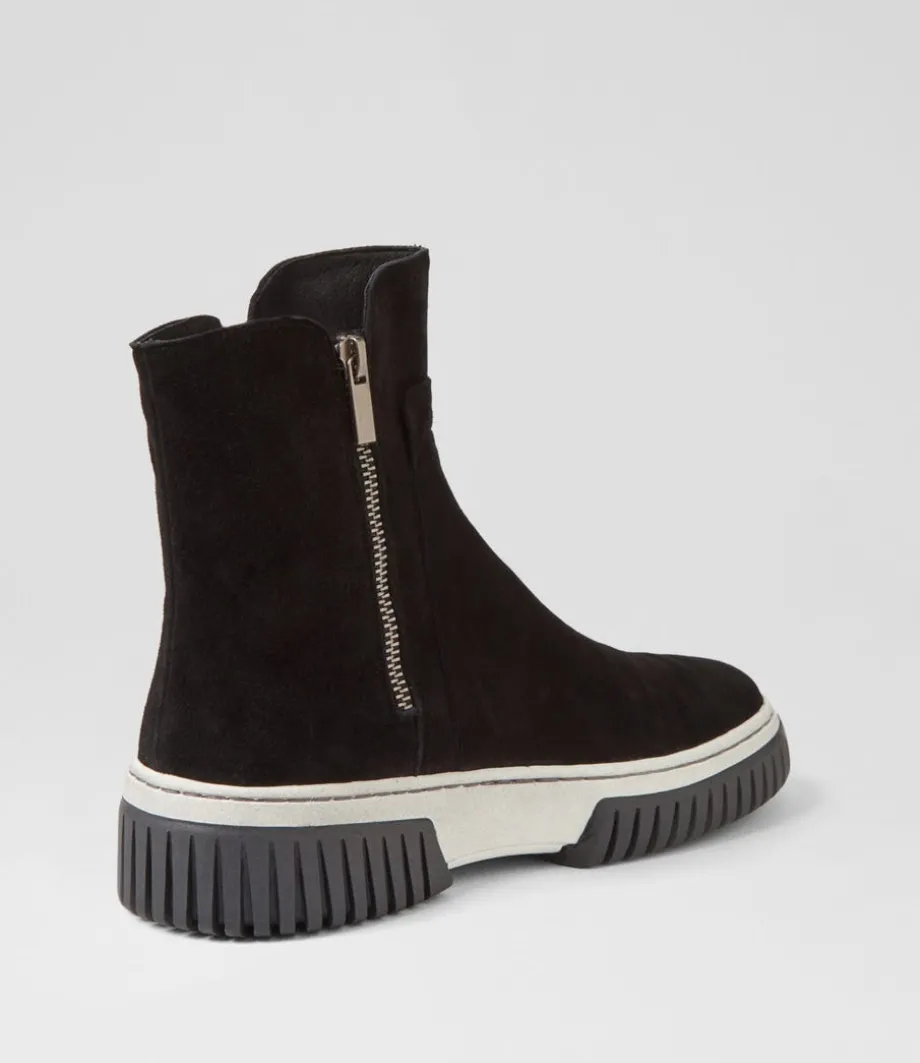 Yeliza Black White Suede Ankle Boots