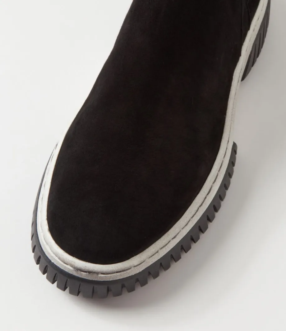 Yeliza Black White Suede Ankle Boots