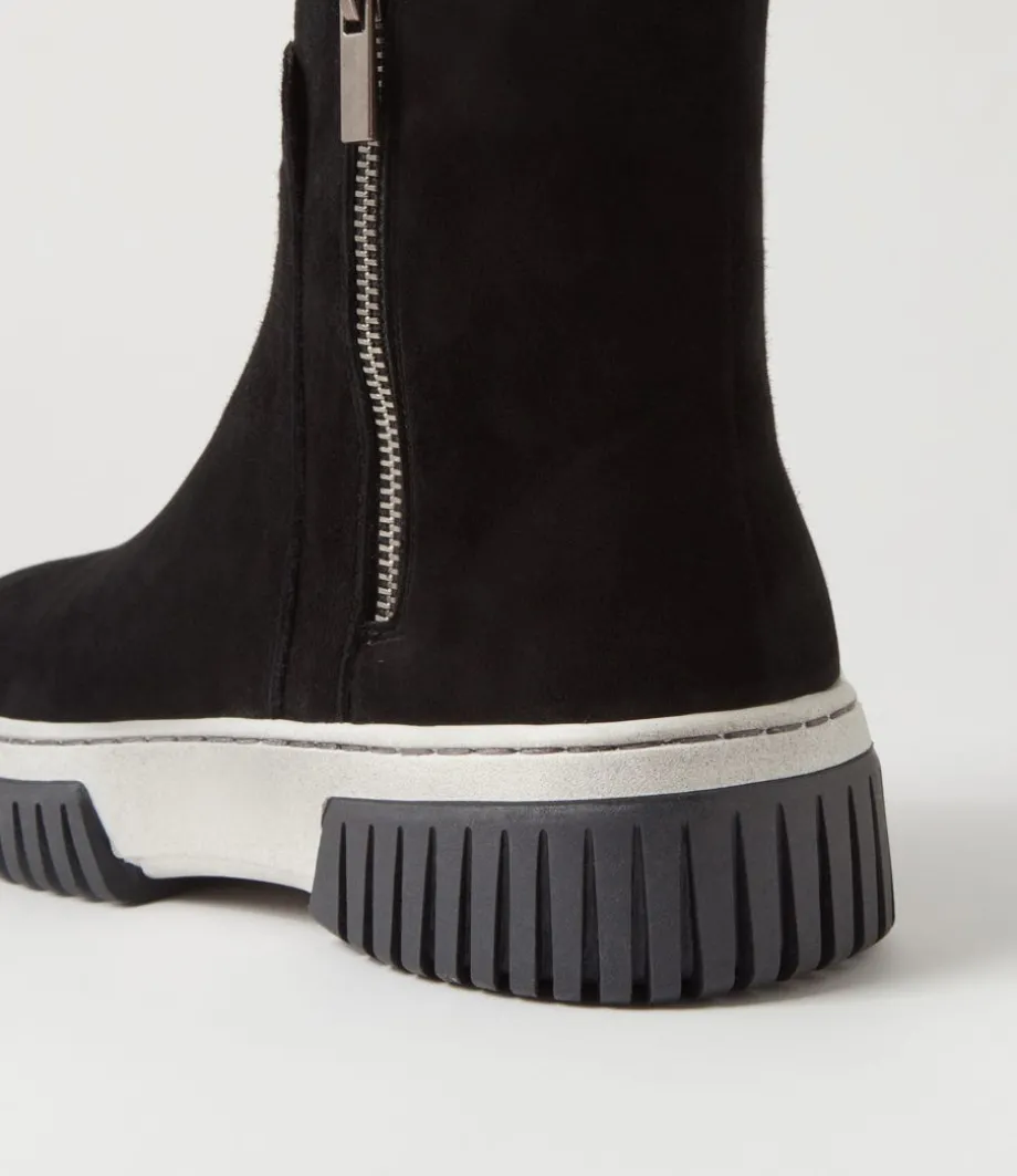 Yeliza Black White Suede Ankle Boots