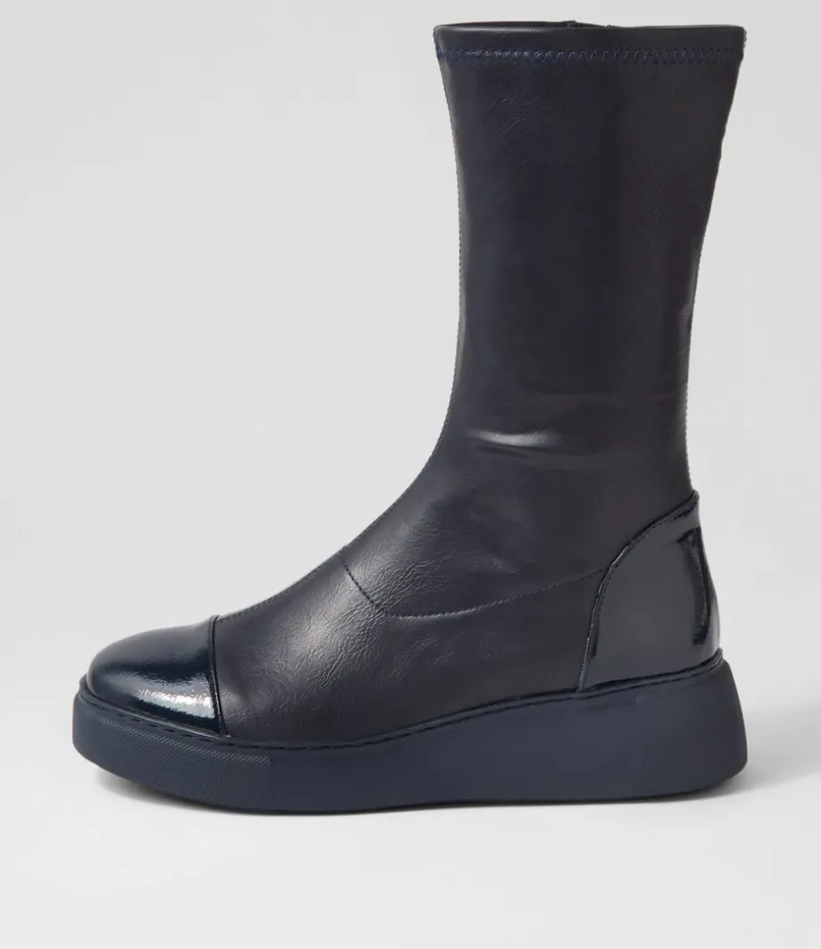 Yiggy Navy Patent Stretch Calf Boots