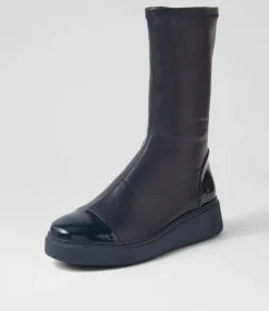 Yiggy Navy Patent Stretch Calf Boots