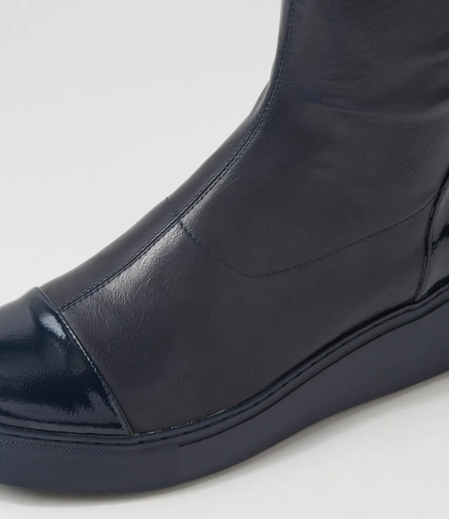 Yiggy Navy Patent Stretch Calf Boots