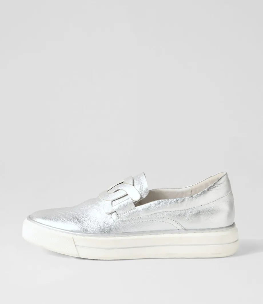 Yinnit Silver White Leather Sneakers