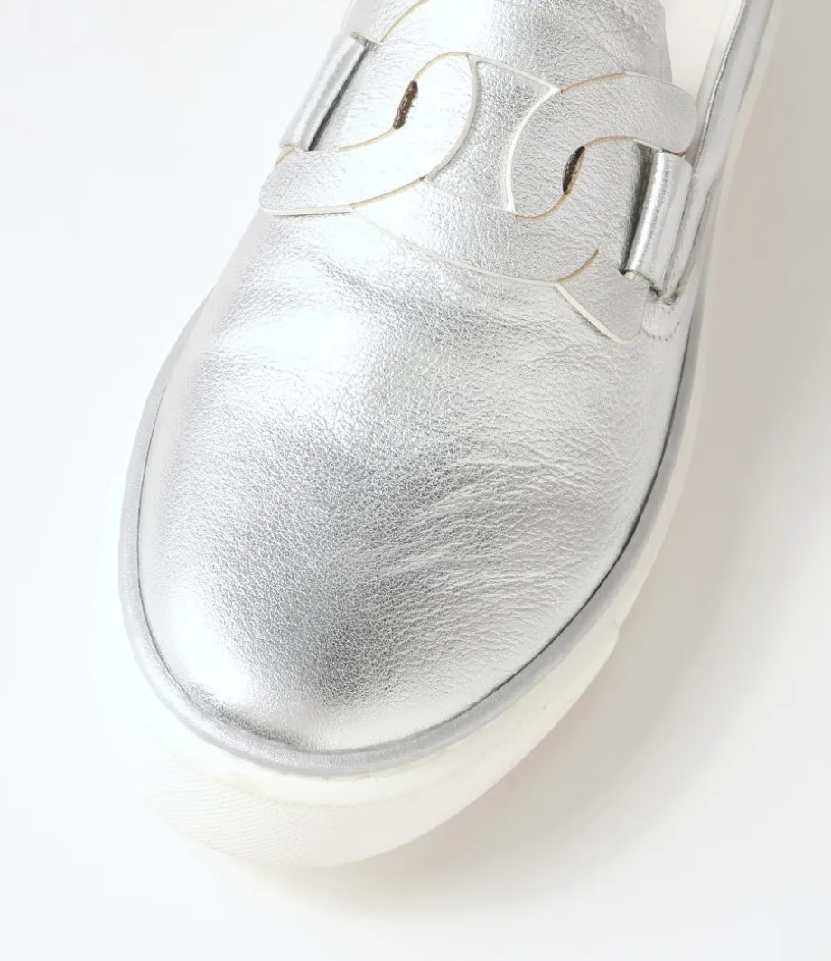 Yinnit Silver White Leather Sneakers