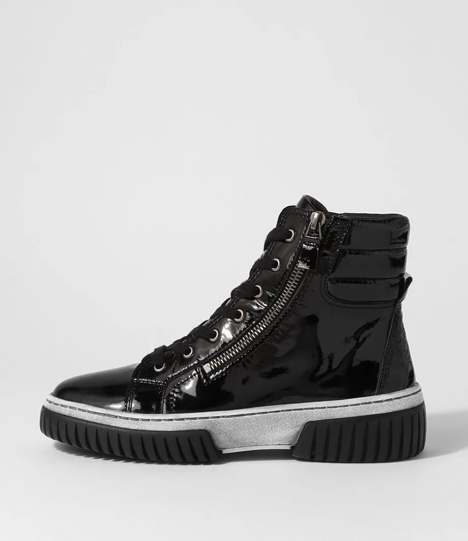 Yippie Black White Patent Ankle Boots