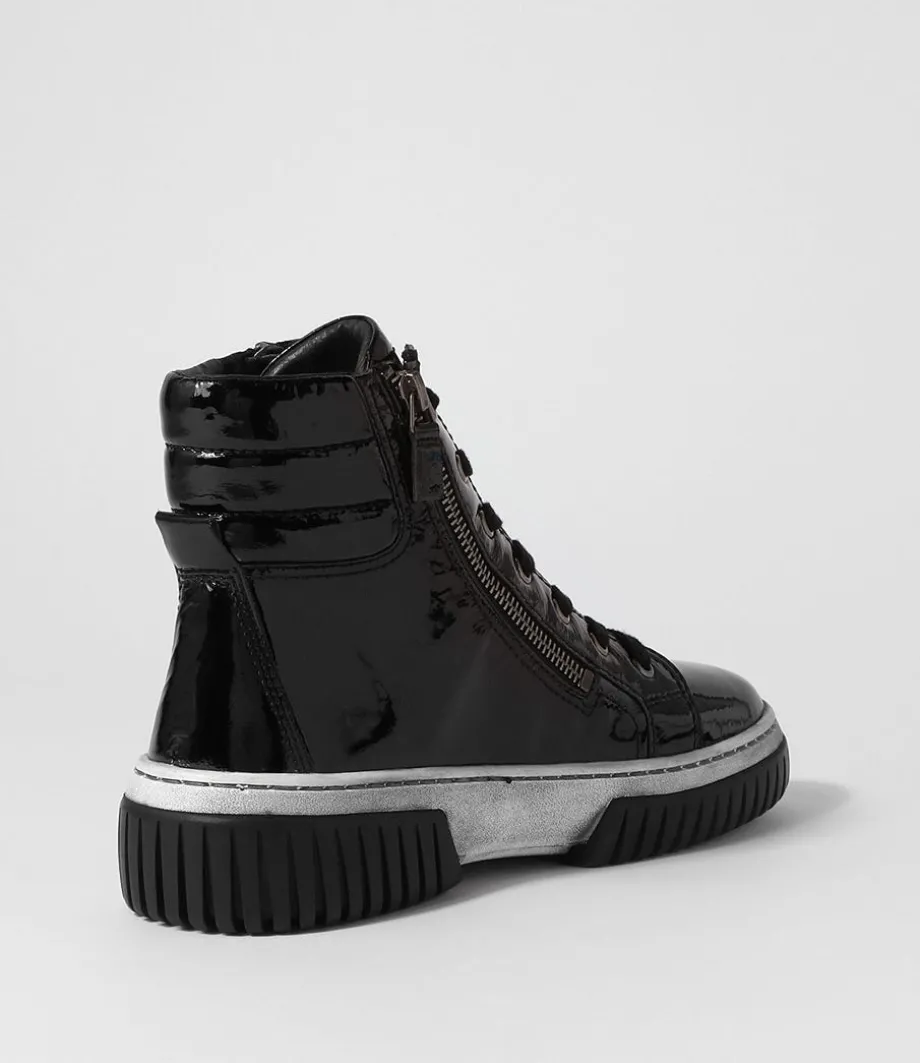 Yippie Black White Patent Ankle Boots