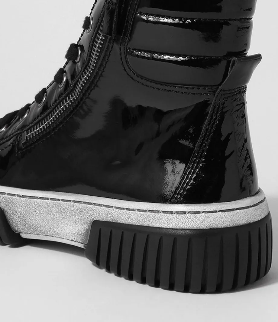 Yippie Black White Patent Ankle Boots