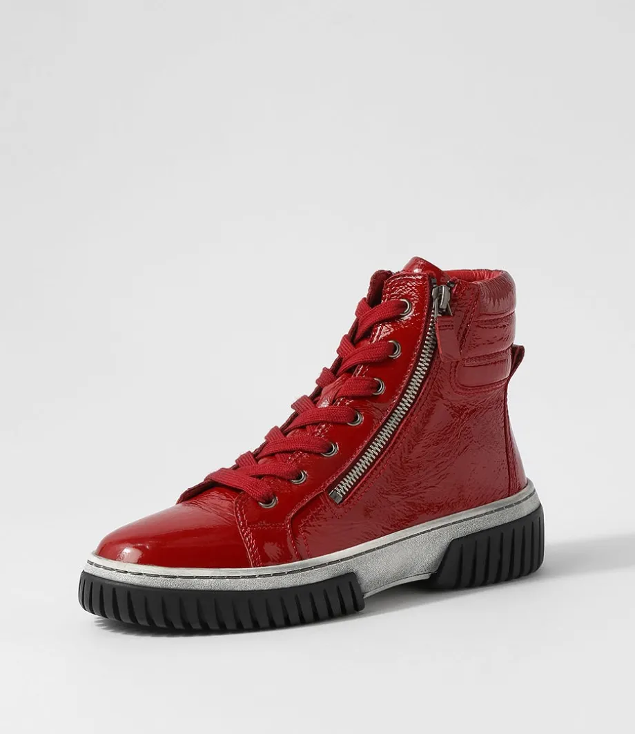 Yippie Dark Red White Patent Ankle Boots