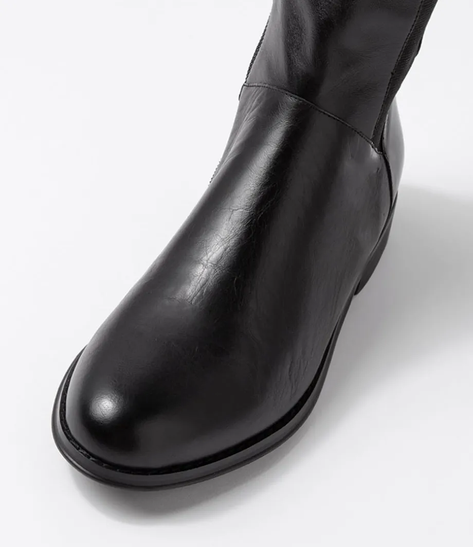Youss Black Leather Knee High Boots