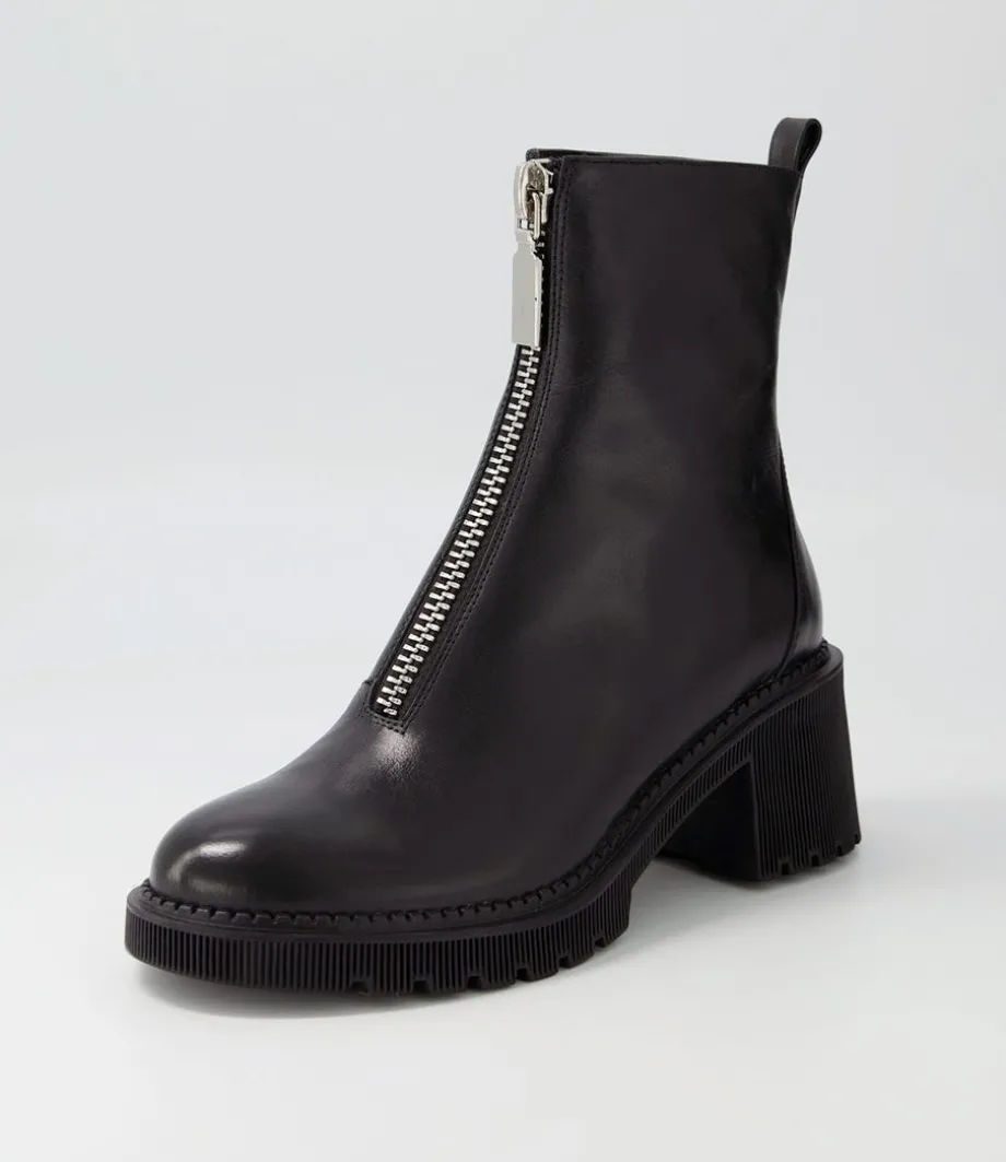Zosia Black Leather Ankle Boots